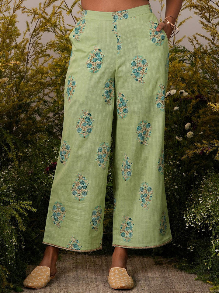 Green Printed Cotton Straight Kurta Set - Libas