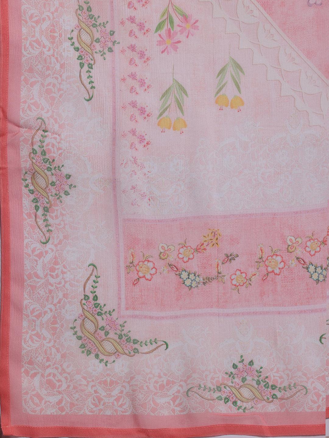 Pink Printed Silk Blend Straight Suit With Dupatta - Libas 