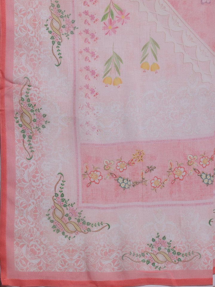 Pink Printed Silk Blend Straight Suit With Dupatta - Libas