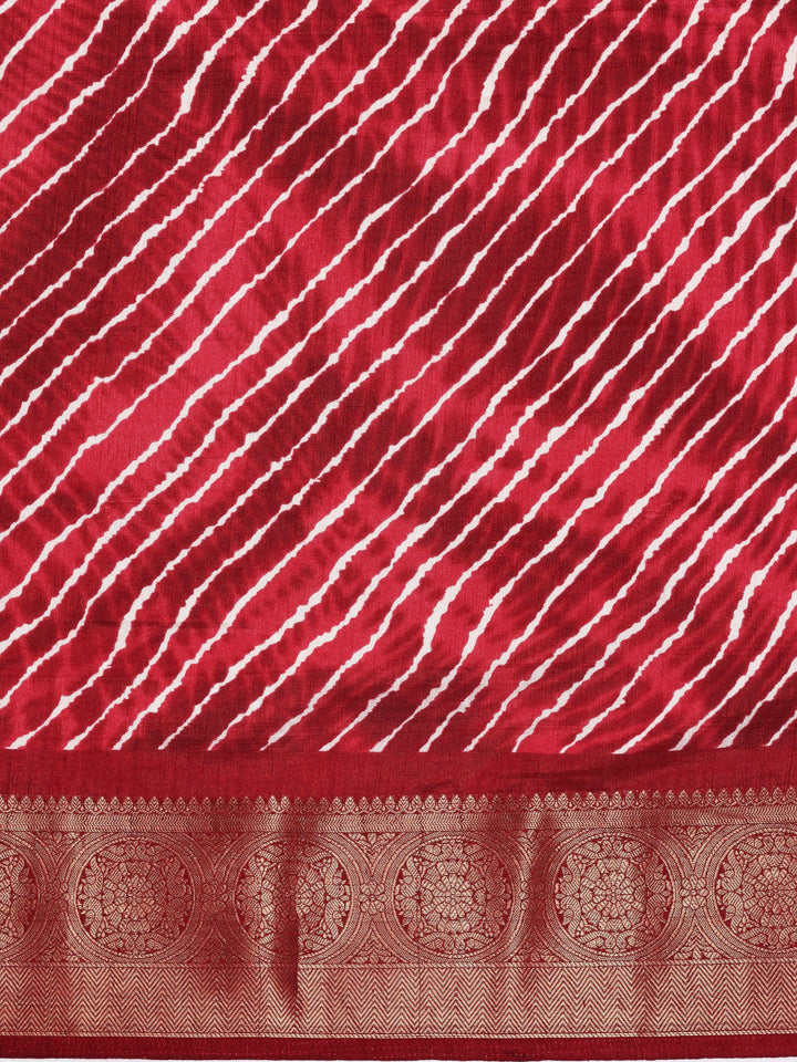 Maroon Printed Silk Blend Saree With Unstitched Blouse Piece - Libas