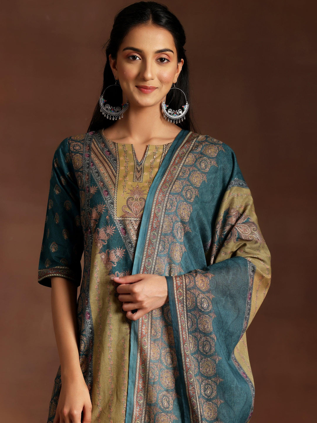 Multicoloured Printed Cotton Straight Suit With Dupatta - Libas 