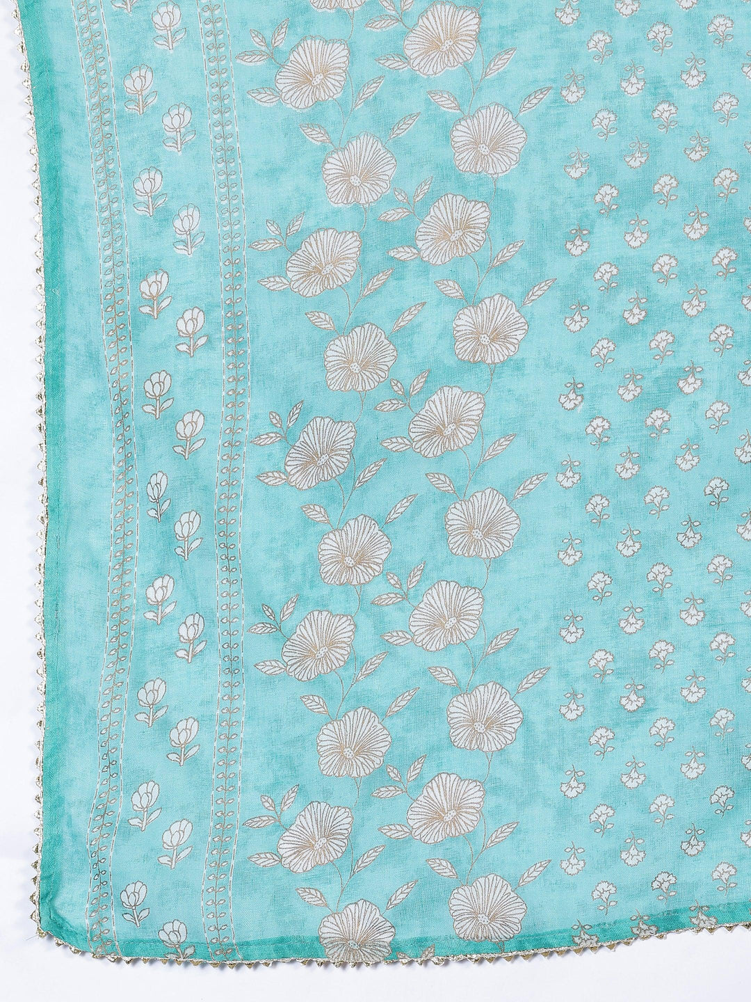 Turquoise Printed Cotton Straight Suit With Dupatta - Libas 