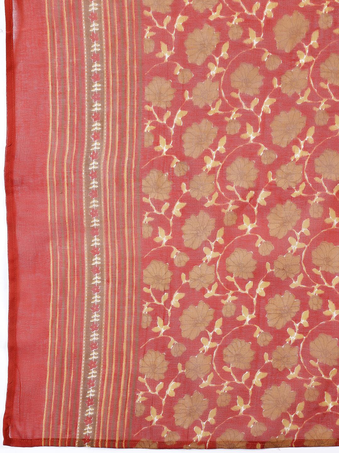 Rust Printed Cotton Straight Suit With Dupatta - Libas 