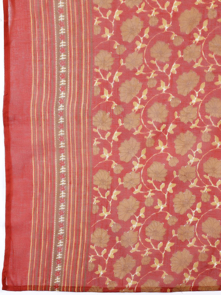 Rust Printed Cotton Straight Suit With Dupatta - Libas