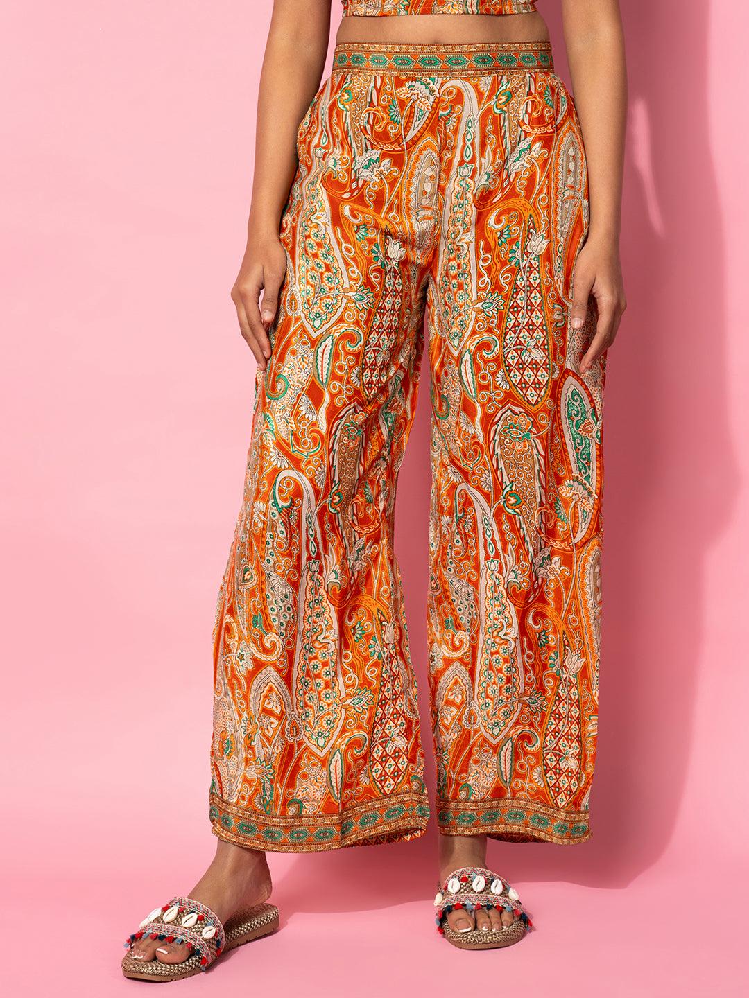 Orange Printed Silk Blend Co-Ords - Libas