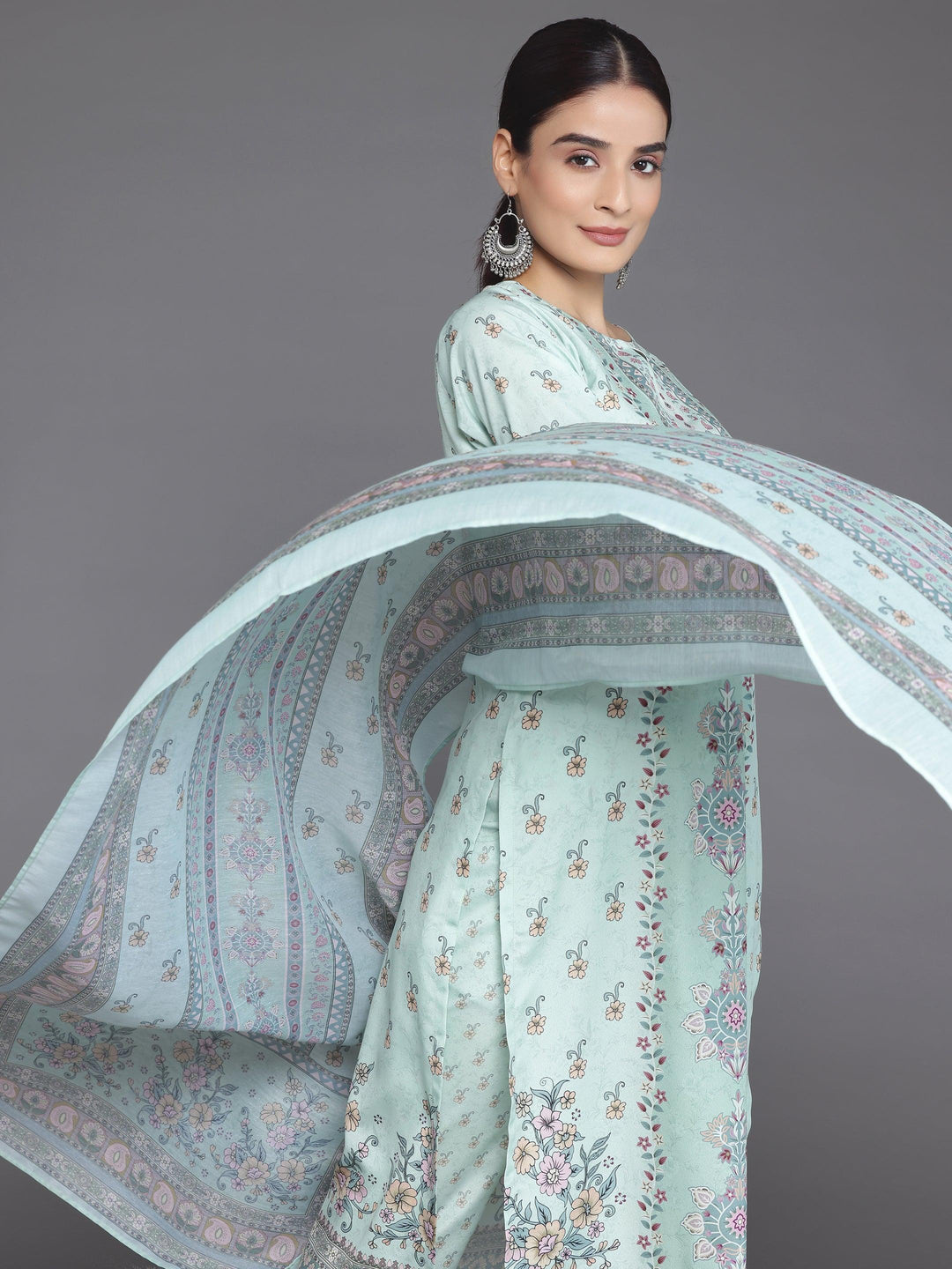 Green Printed Poly Crepe Straight Suit With Dupatta - Libas