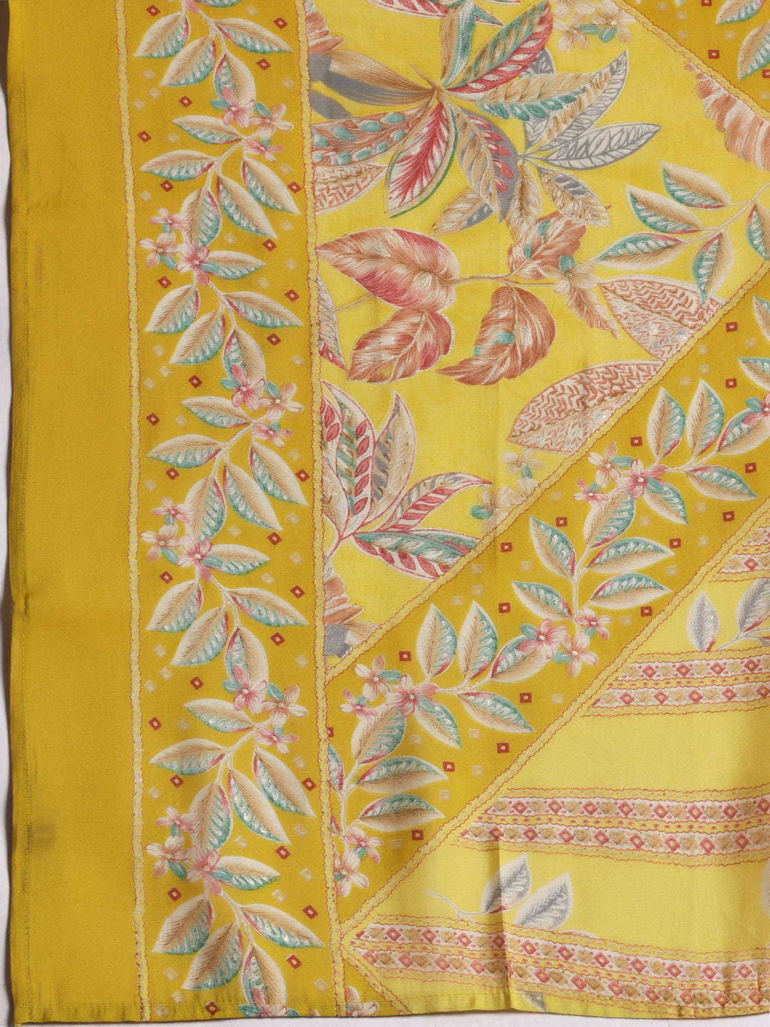 Aashna Mustard Printed Silk Blend A-Line Kurta With Palazzos & Dupatta - Libas 