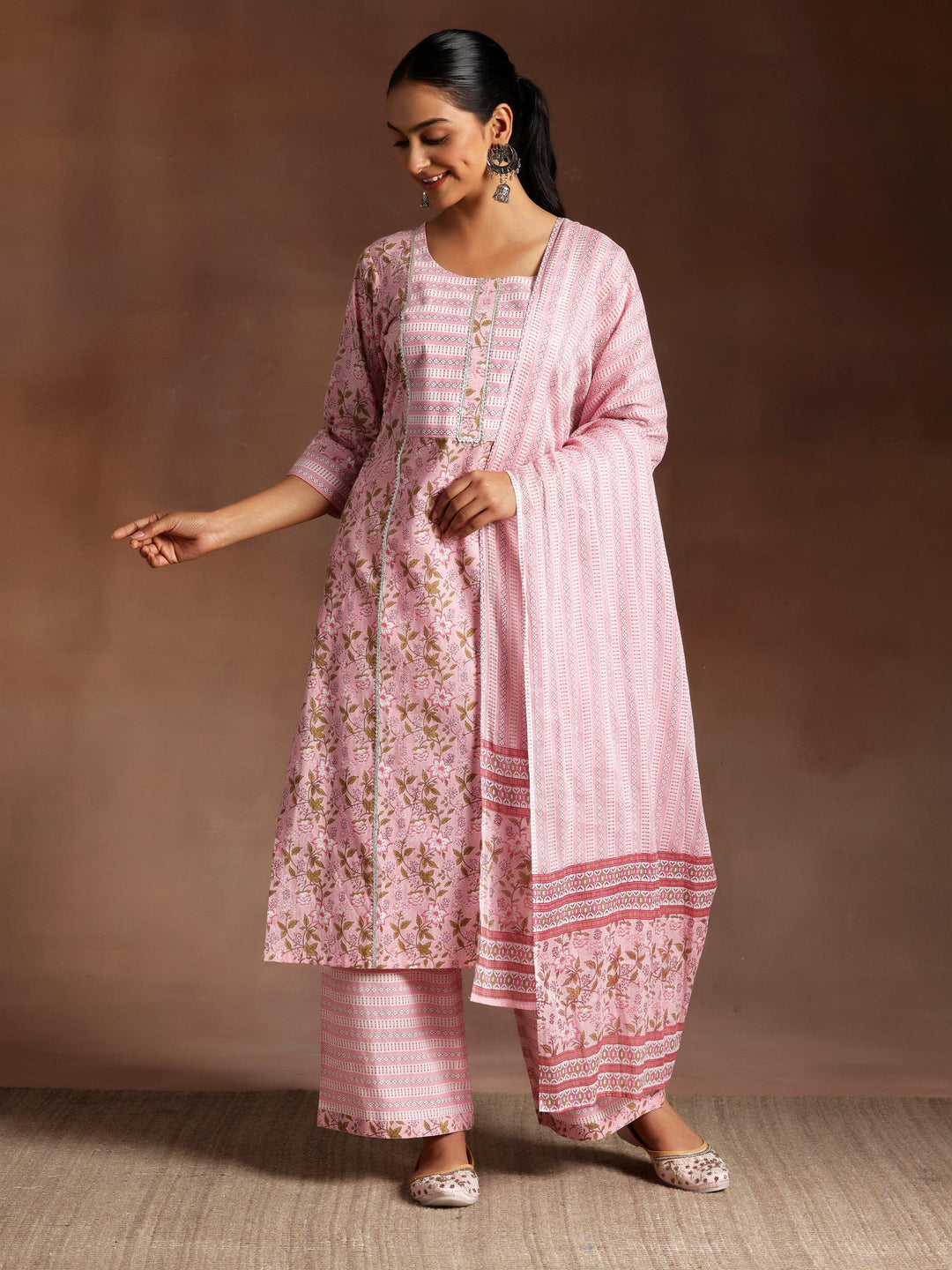 Pink Yoke Design Cotton Straight Suit With Dupatta - Libas 