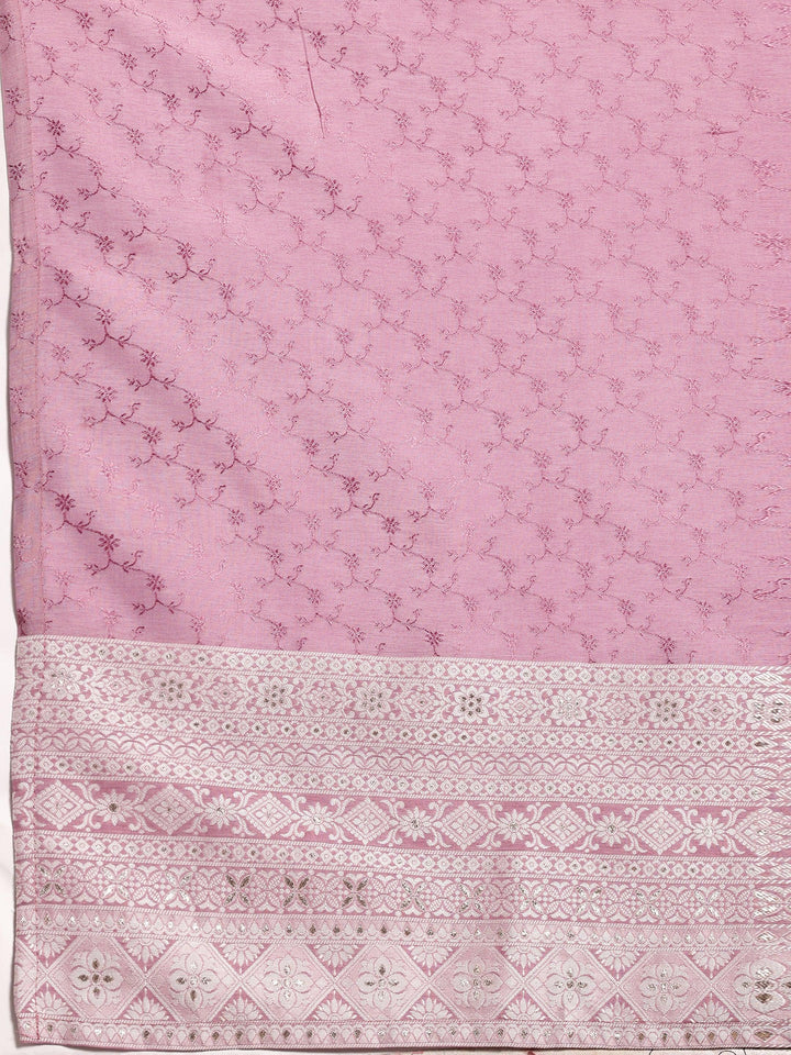 Lilac Woven Design Silk Blend Straight Suit With Dupatta - Libas