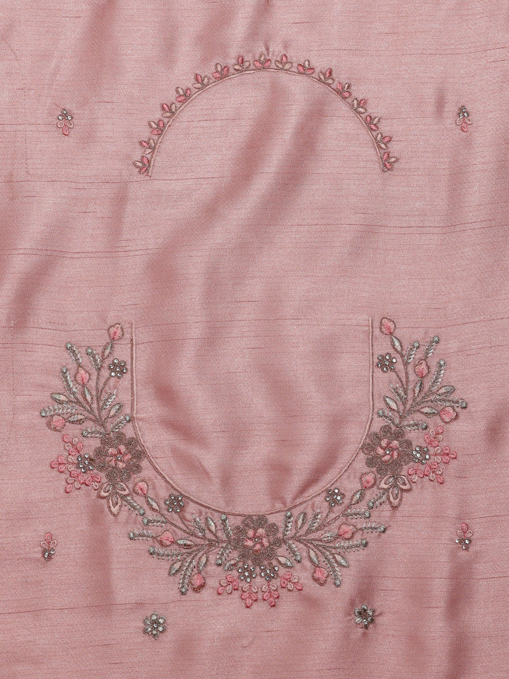 Libas Art Pink Embroidered Silk Blend Saree With Unstitched Blouse Piece - Libas