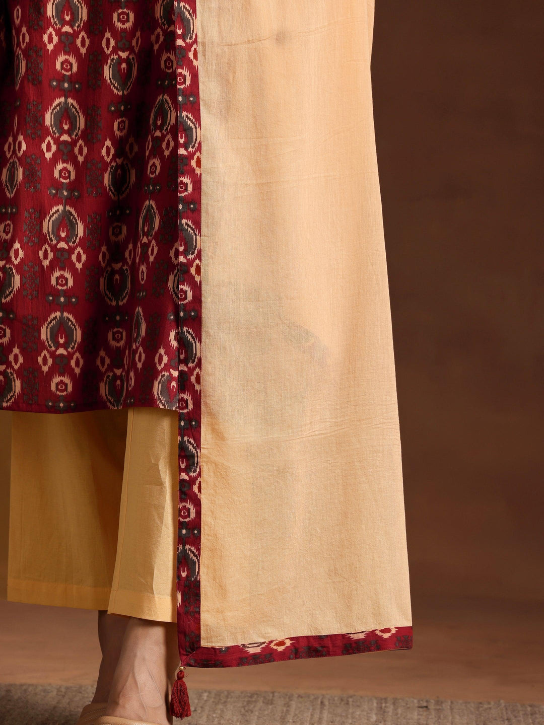 Maroon Printed Cotton Straight Suit With Dupatta - Libas