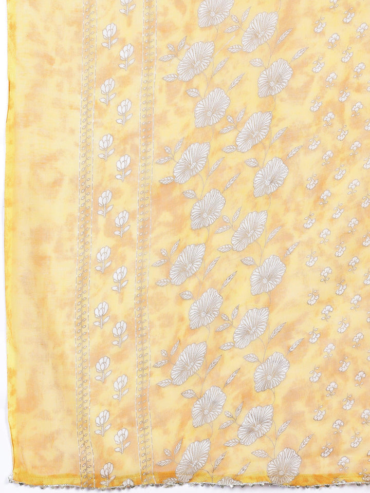 Yellow Printed Cotton Straight Suit With Dupatta - Libas