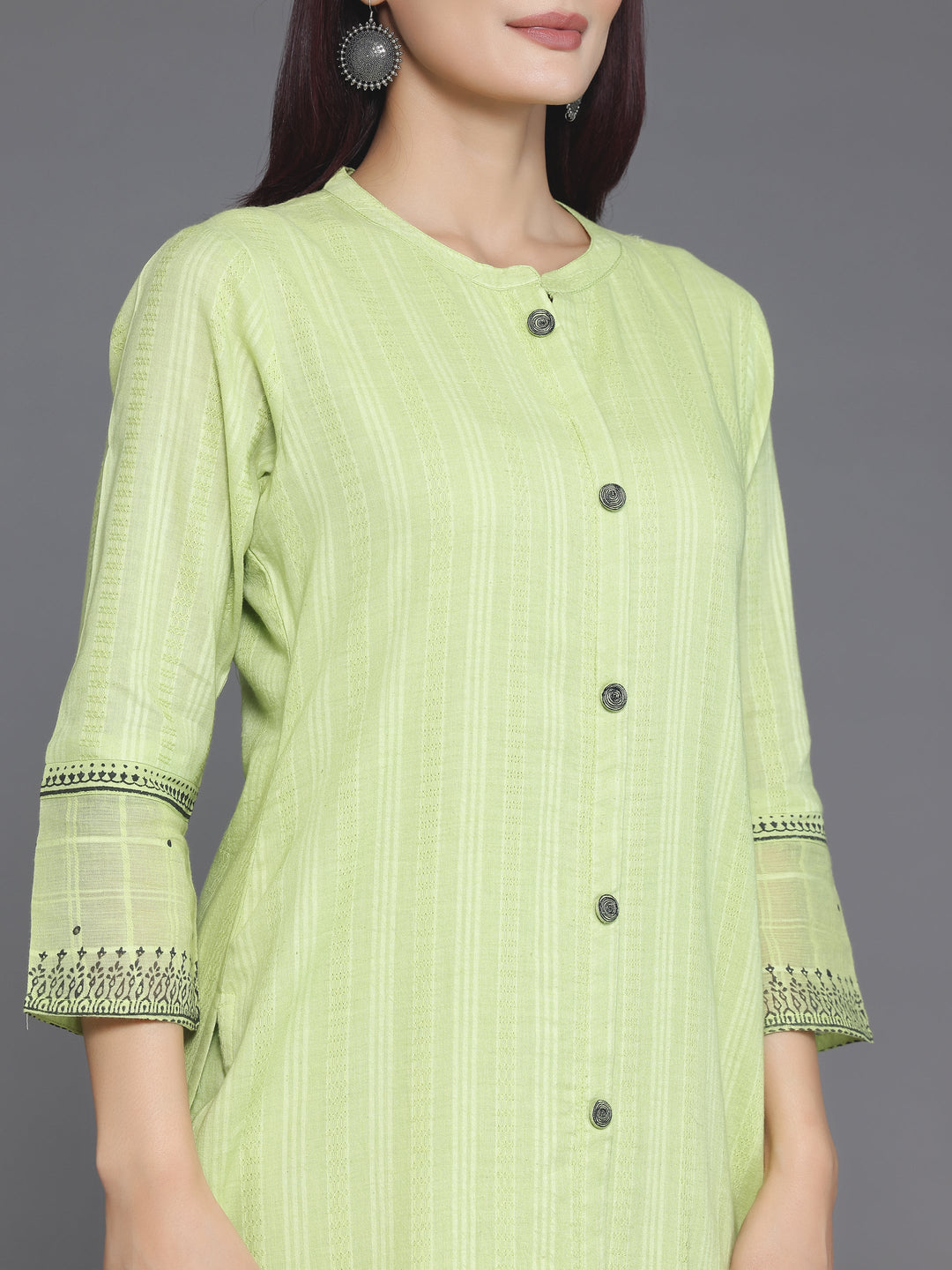  Green Woven Design Cotton Straight Suit With Dupatta 