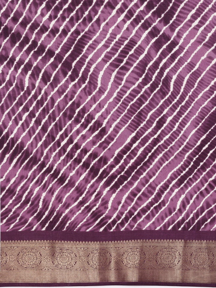 Mauve Printed Silk Blend Saree With Unstitched Blouse Piece - Libas