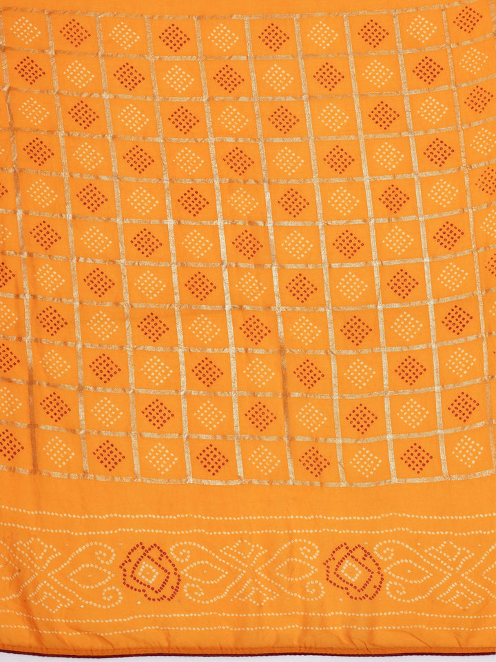 Mustard Printed Poly Georgette Saree With Unstitched Blouse Piece - Libas