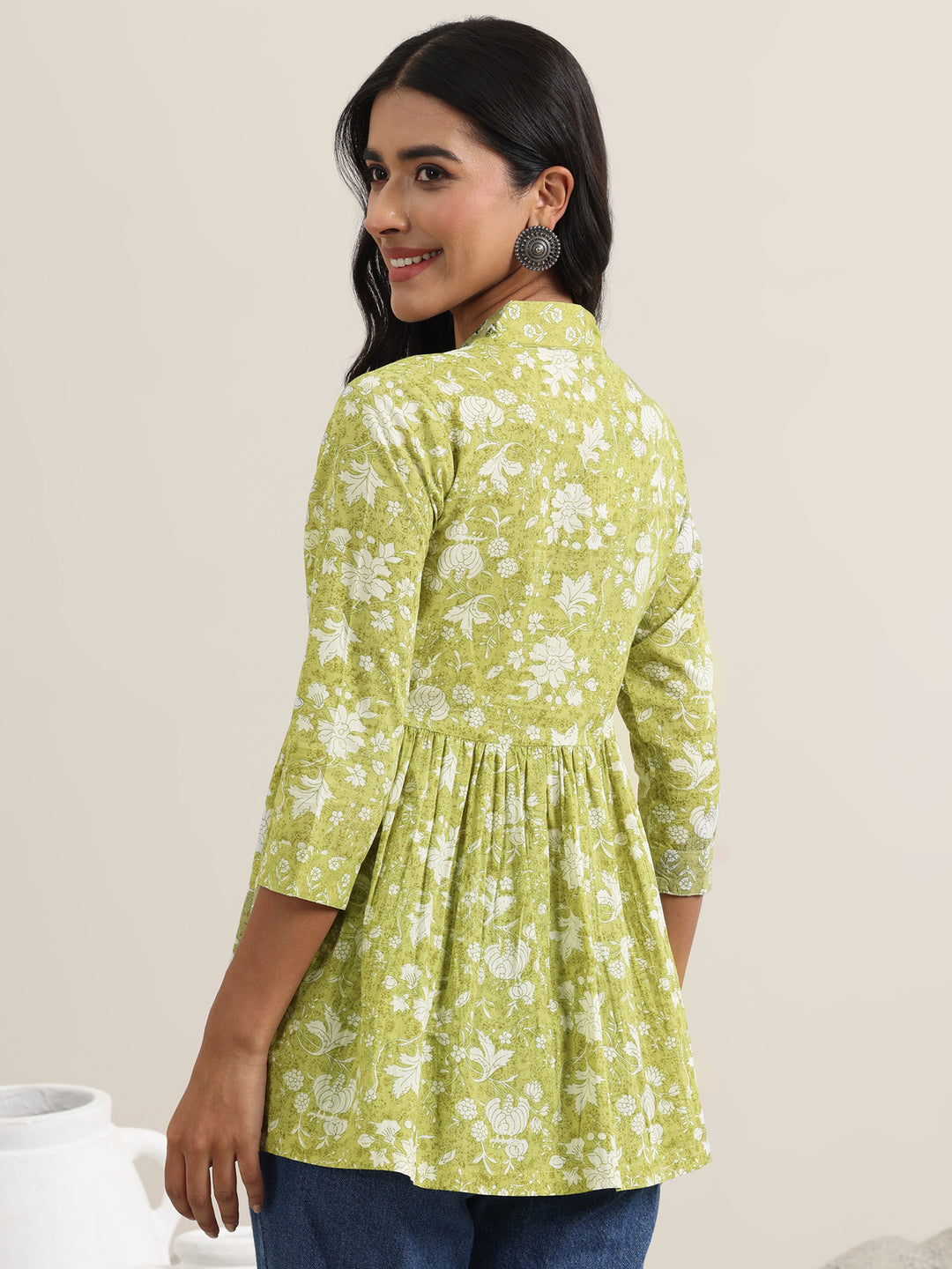  Green Printed Cotton Anarkali Kurti 