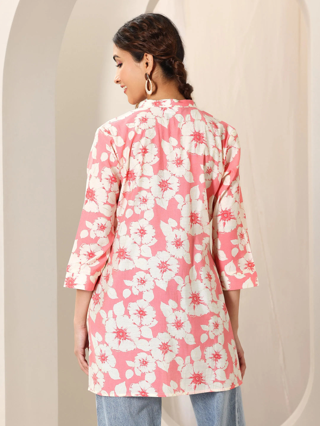  Pink Printed Silk Blend  Short Kurti 