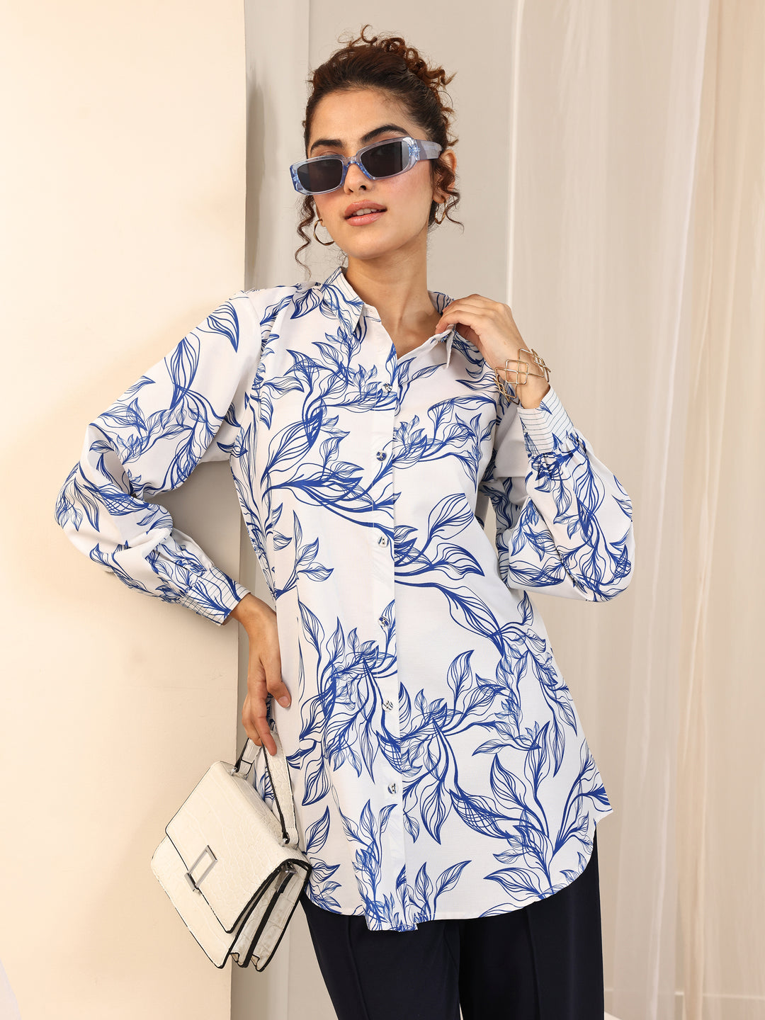 Off White Printed Rayon Straight Tunic