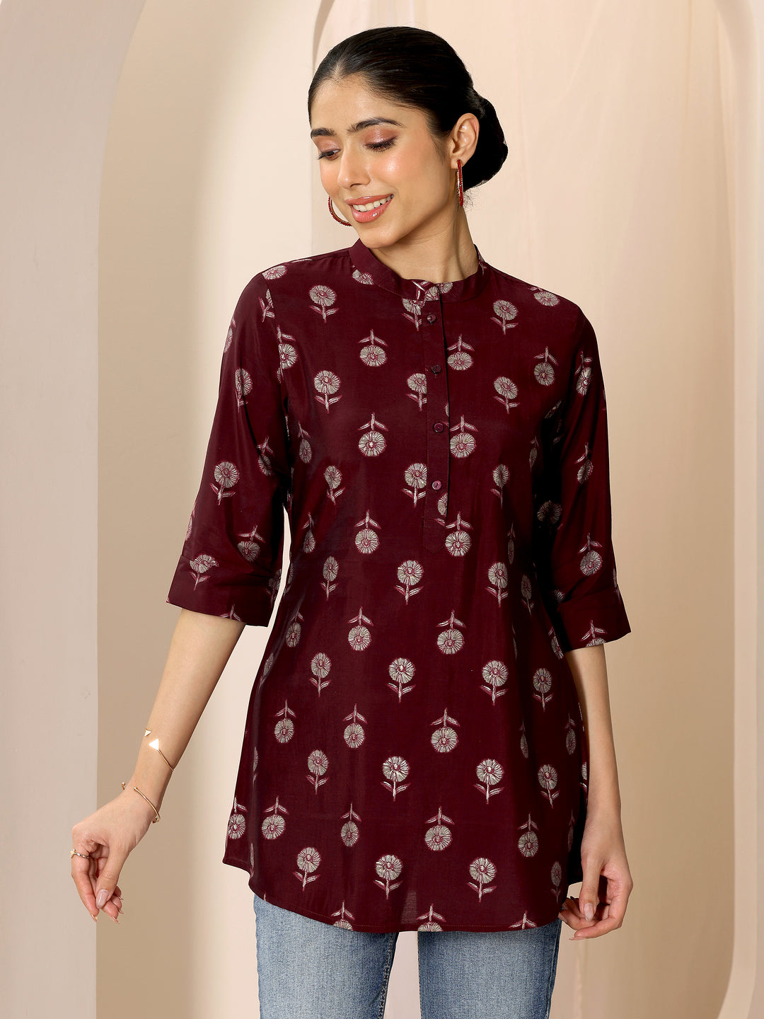  Maroon  Silk Blend Straight Short Kurti 