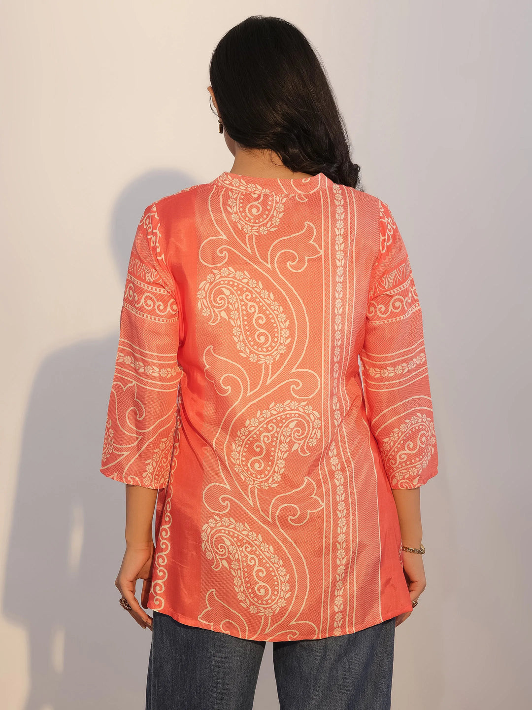  Orange Printed Silk Blend Tunic 