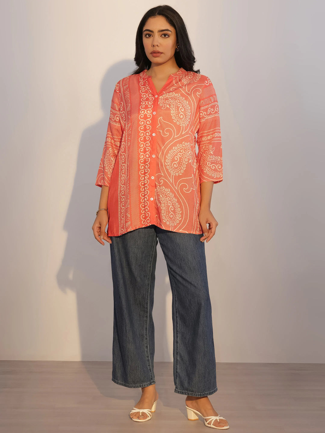  Orange Printed Silk Blend Tunic 