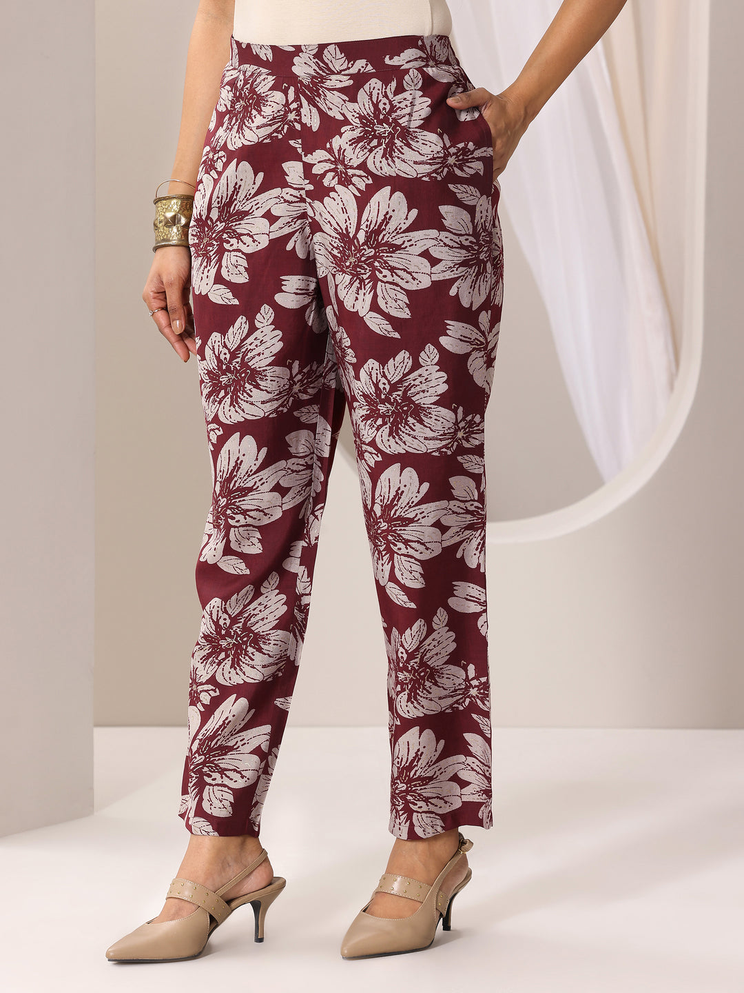  Maroon Printed Silk Blend Co-Ord Sets 