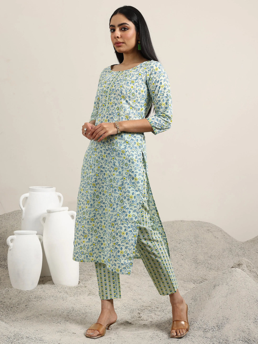  Blue Printed Cotton Straight Suit With Dupatta 