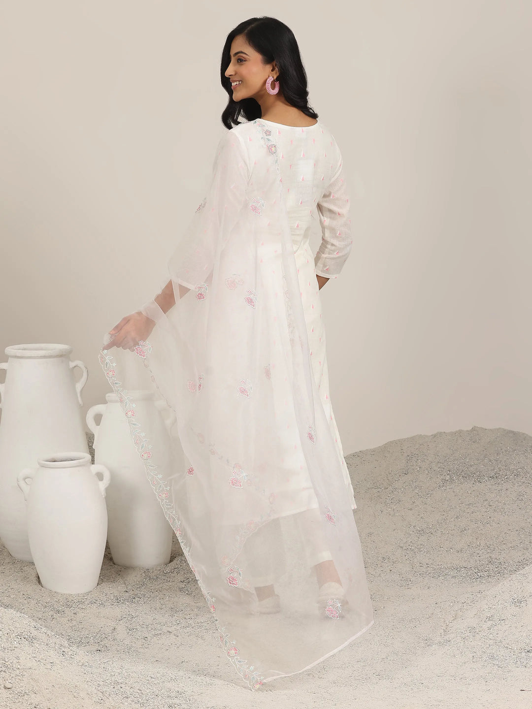  Off White Embroidered Cotton Straight Suit With Dupatta 