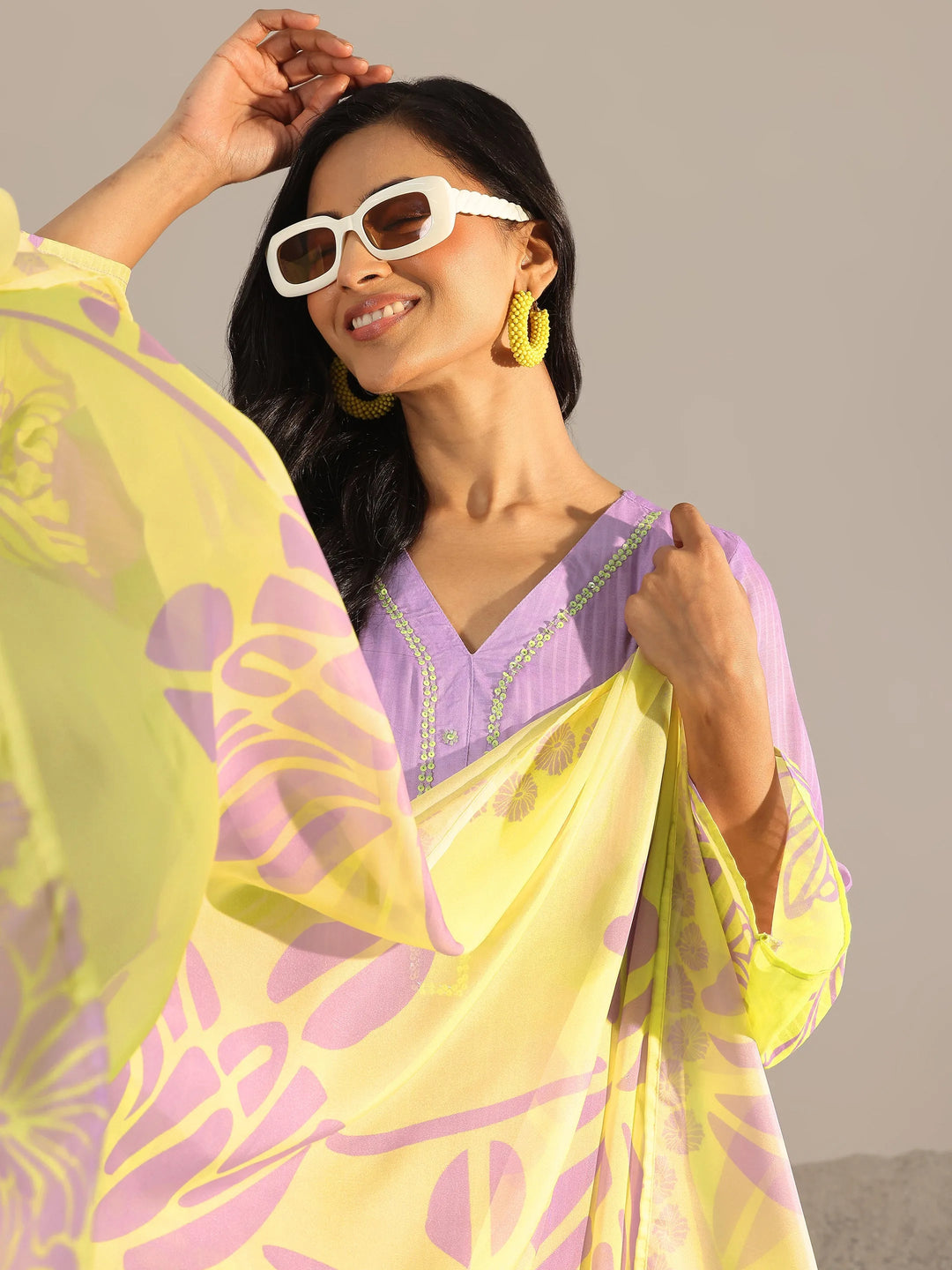 Lavender Printed Cotton Straight Suits With Dupatta