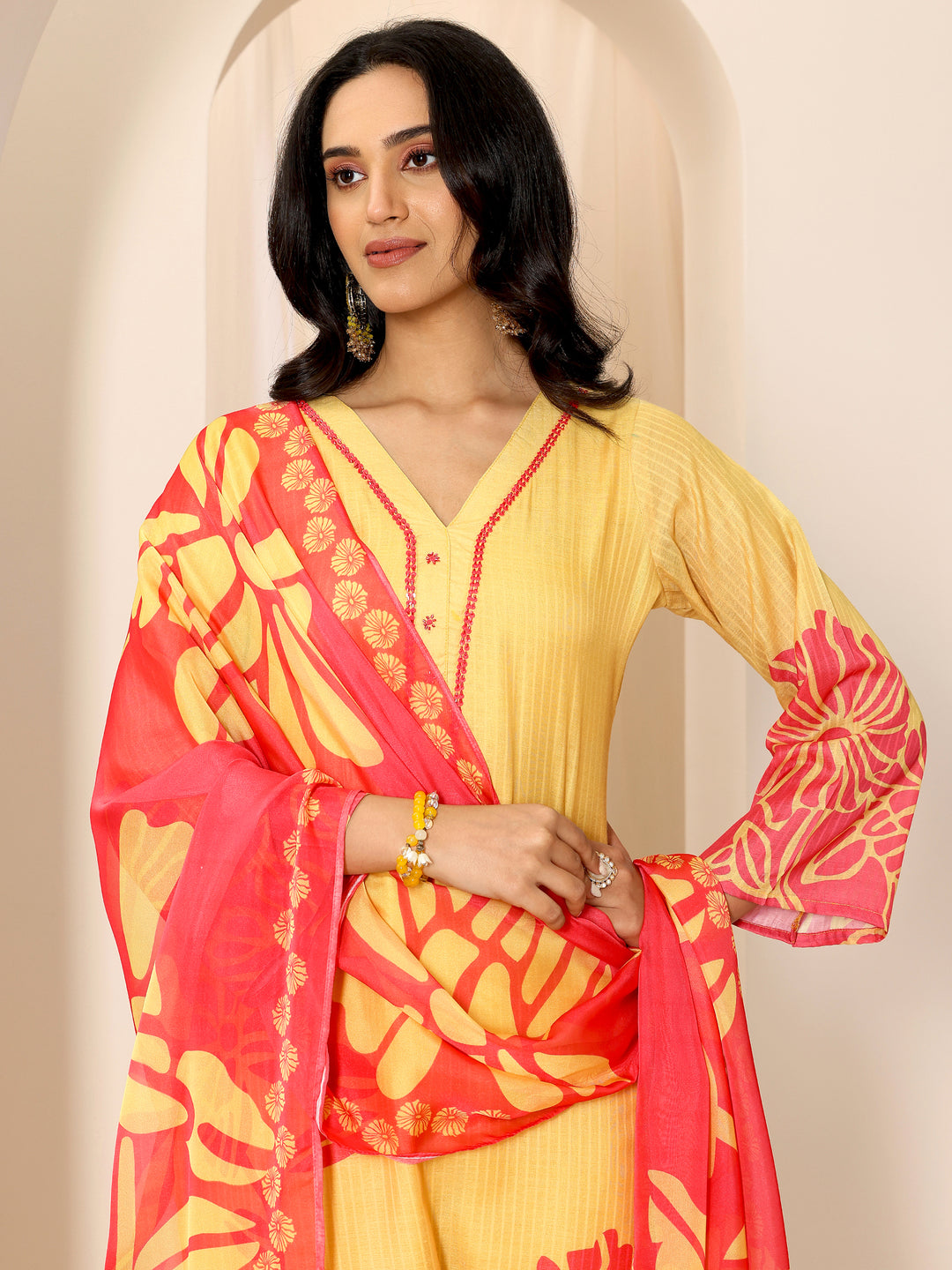 Yellow Printed Cotton Straight Suit Set With Dupatta