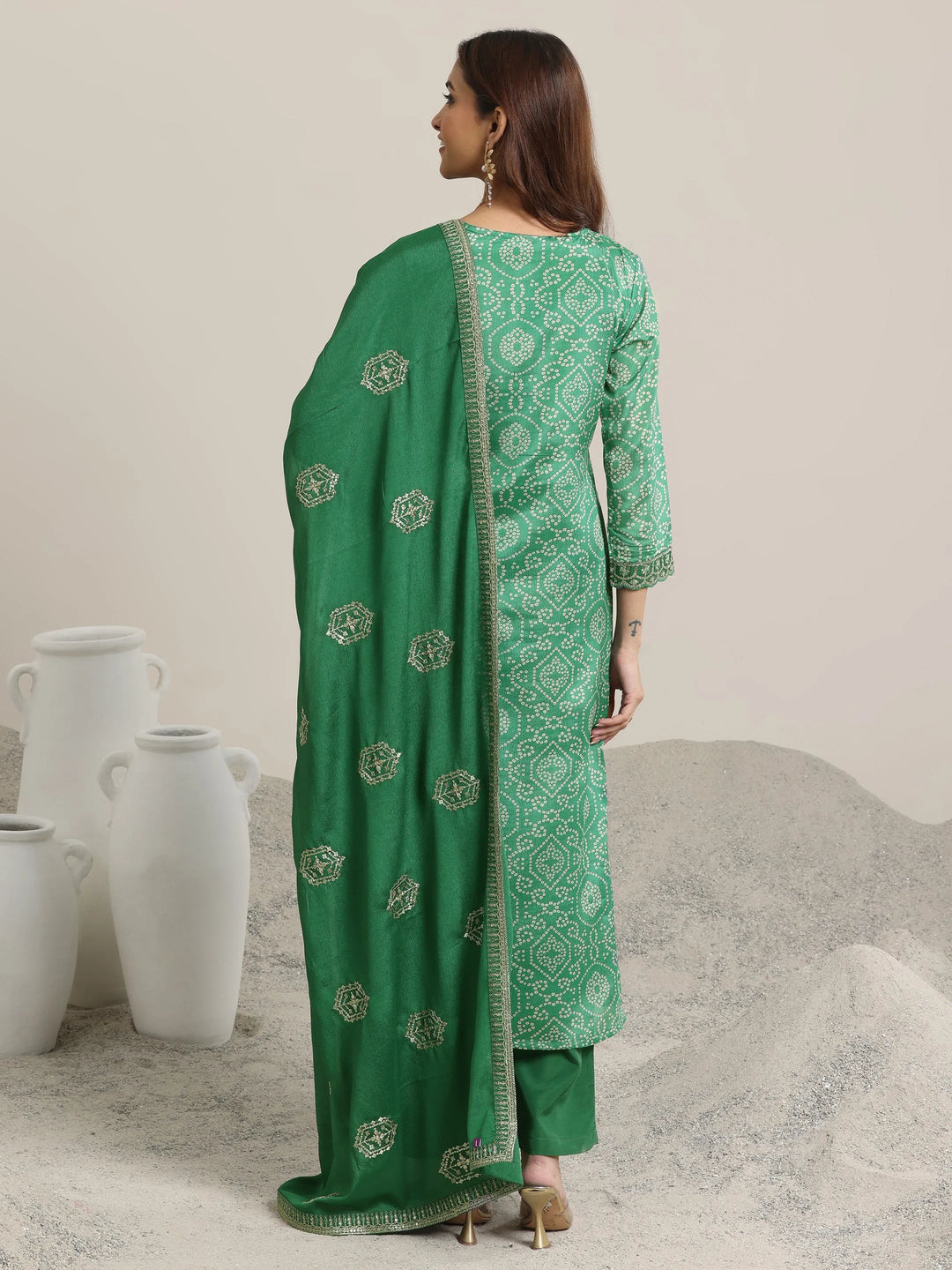  Green Printed Chinon Straight  Suits With Dupatta 