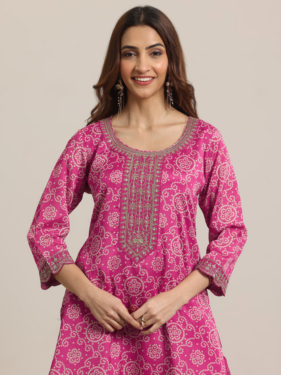  Pink Printed Chinon Straight Suit Set With Dupatta 