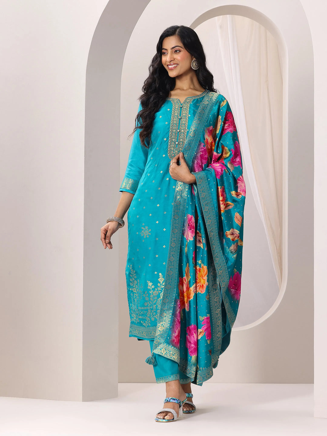  Rama Woven Design Silk Blend Straight Suit Set With Dupatta 