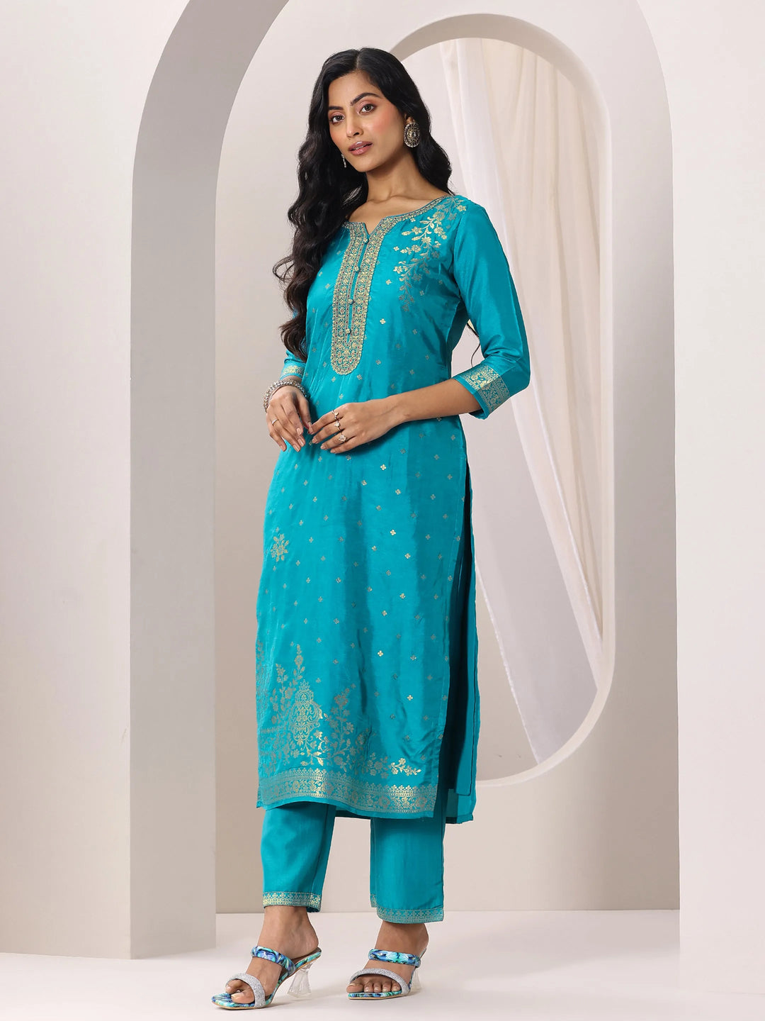  Rama Woven Design Silk Blend Straight Suit Set With Dupatta 