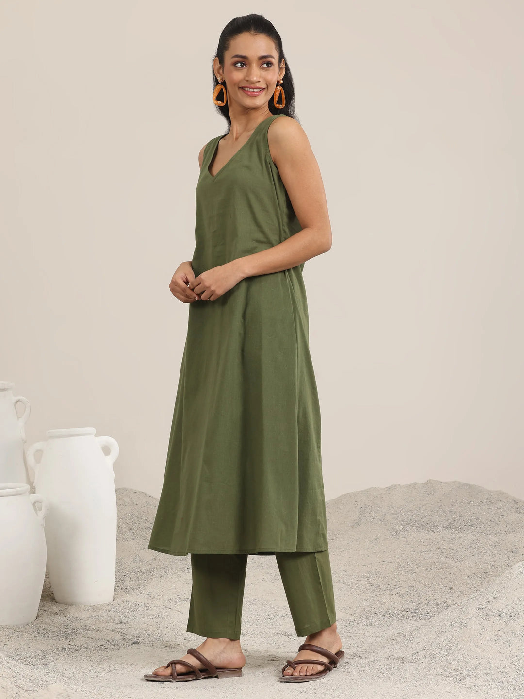  Green Printed Chiffon A-line Kurta Set 