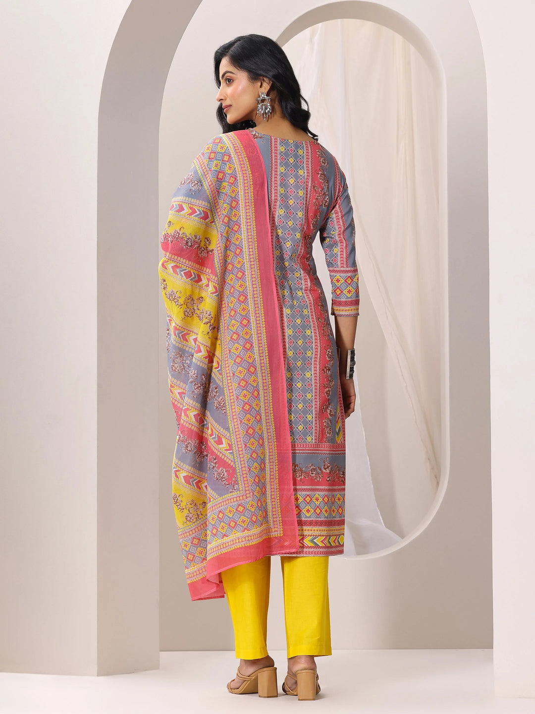  Multi Printed Cotton Straight Suit Set With Dupatta 