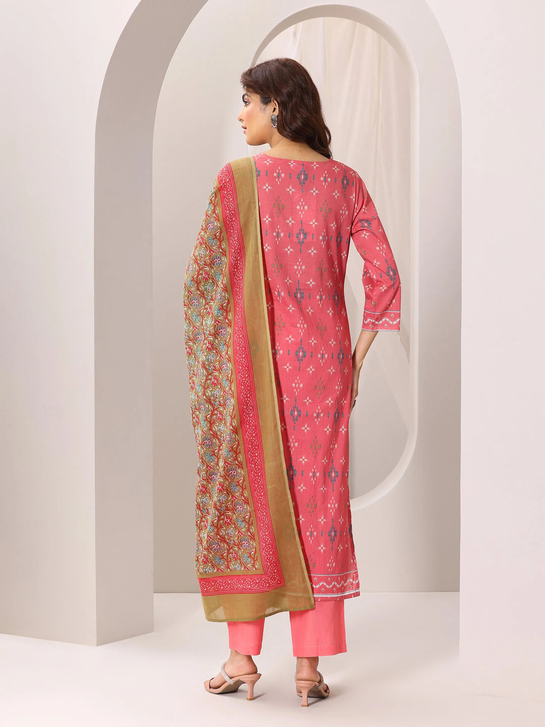  Coral Printed Cotton Straight Suit Set With Dupatta 