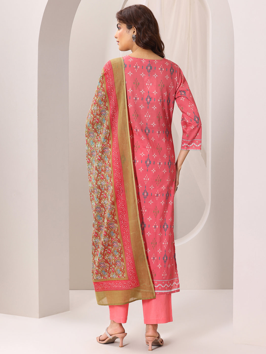  Coral Printed Cotton Straight Suit Set With Dupatta 