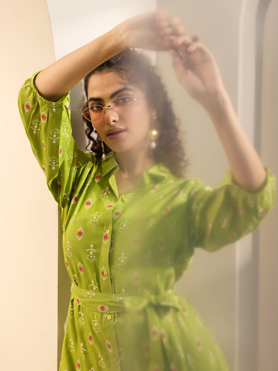 Green Printed Rayon Straight Kurta Set