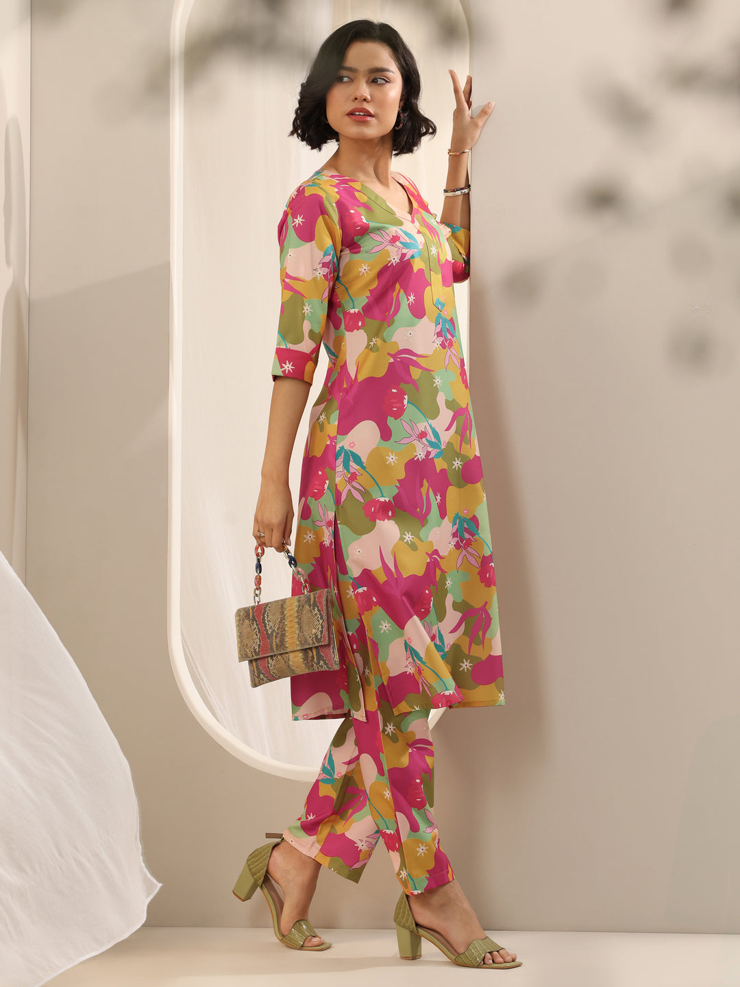  Multi Printed Cotton Blend Straight Kurta Set 