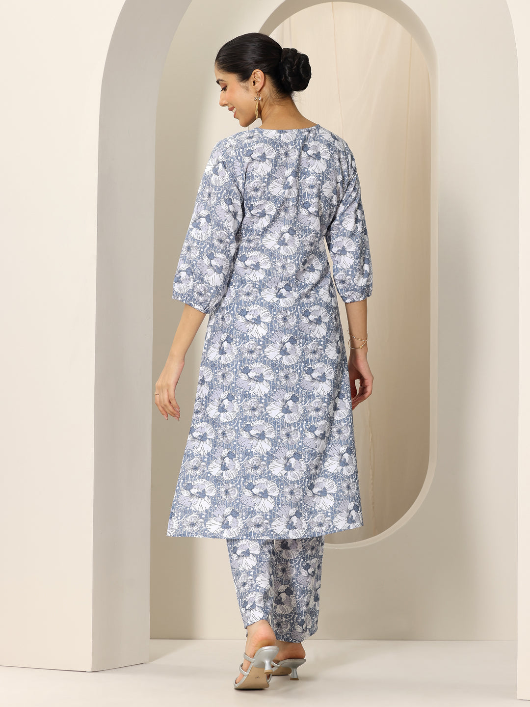  Blue Printed Rayon Straight Kurta Set 