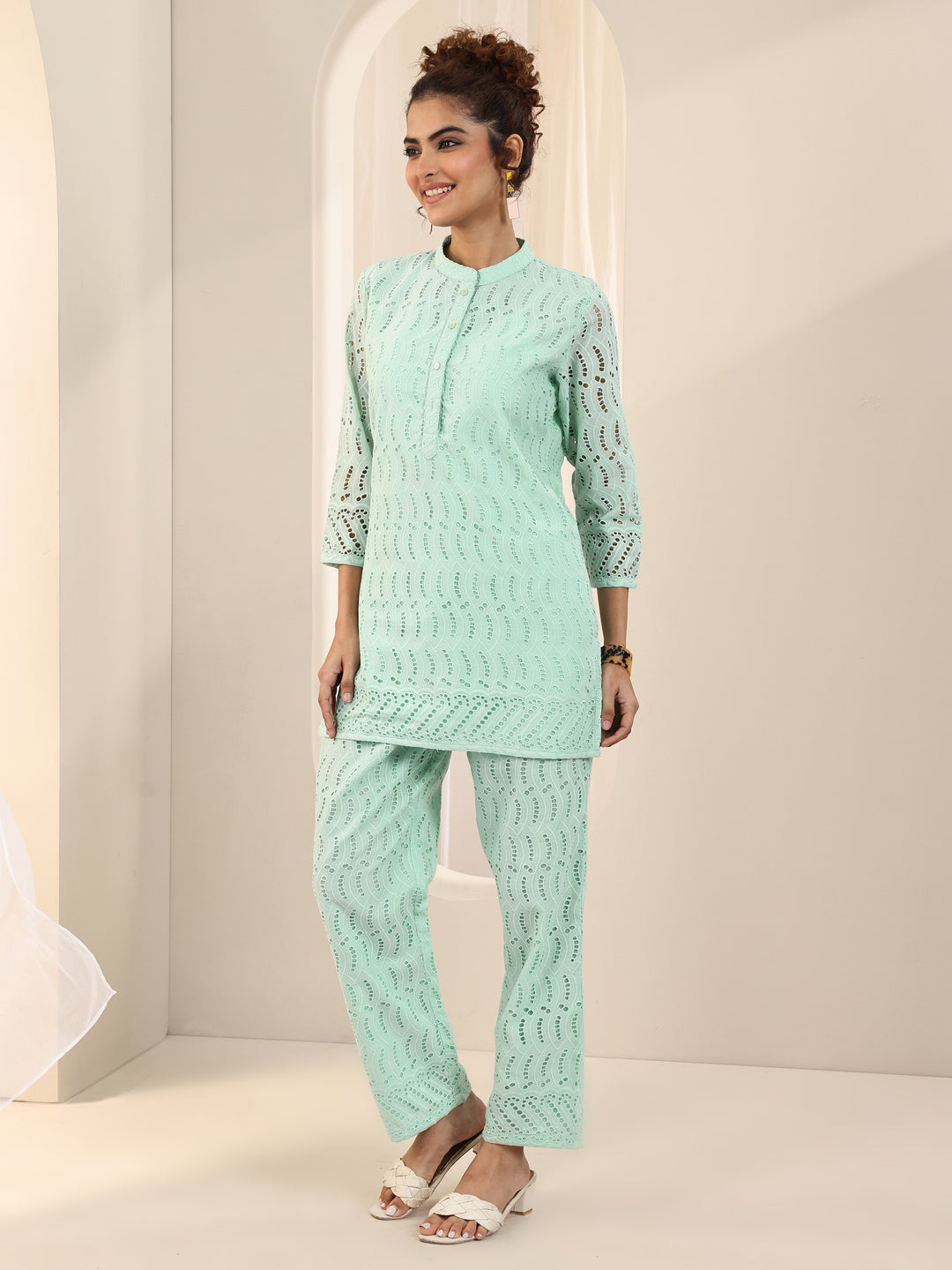  Green Self Design Cotton Co-Ord Sets 