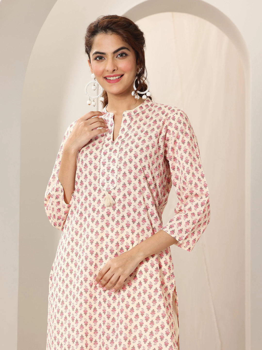  Off White Printed Cotton Straight Suit Set With Dupatta 