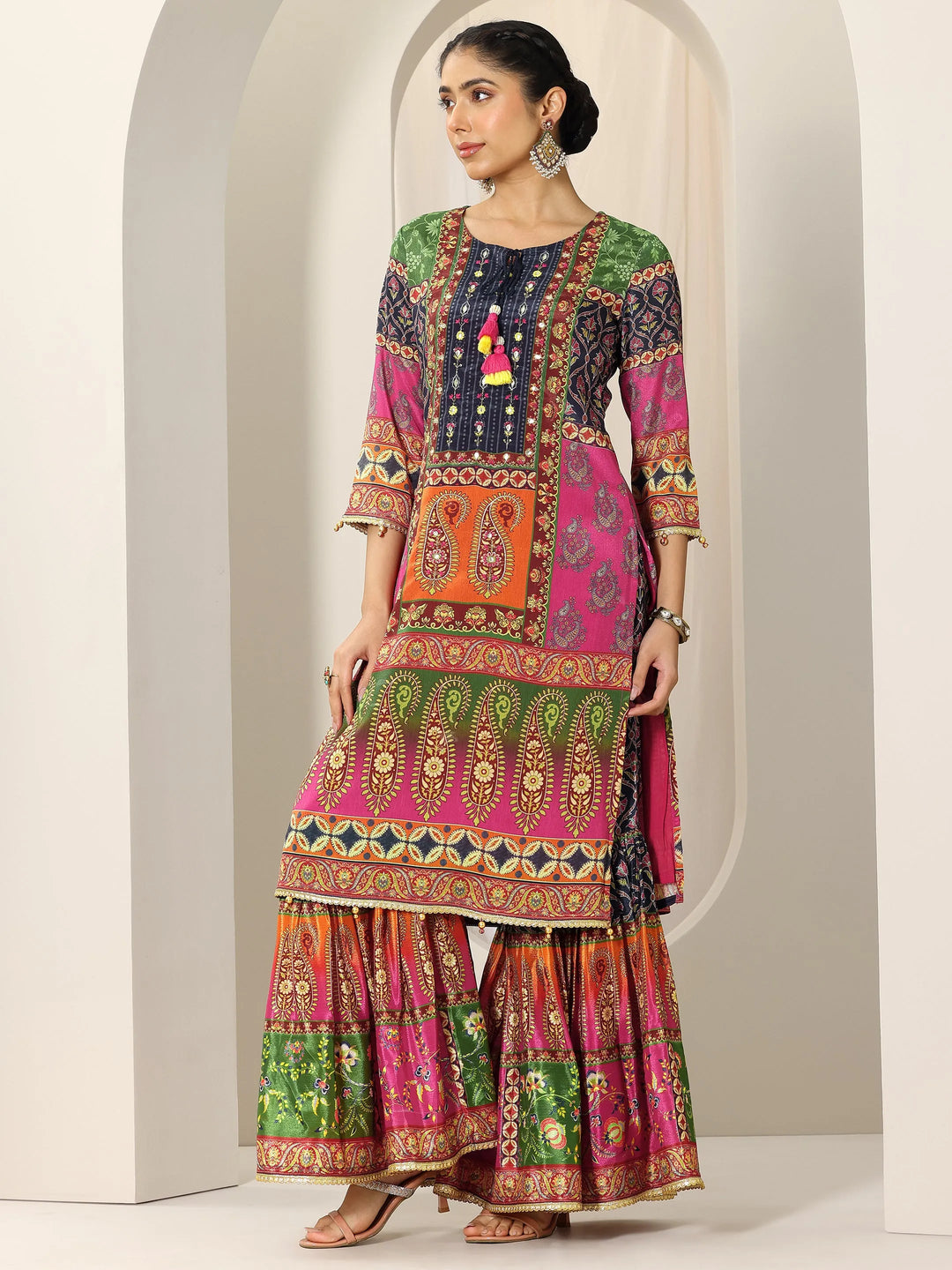  Multi Printed Chinon Straight Suit Set With Dupatta 