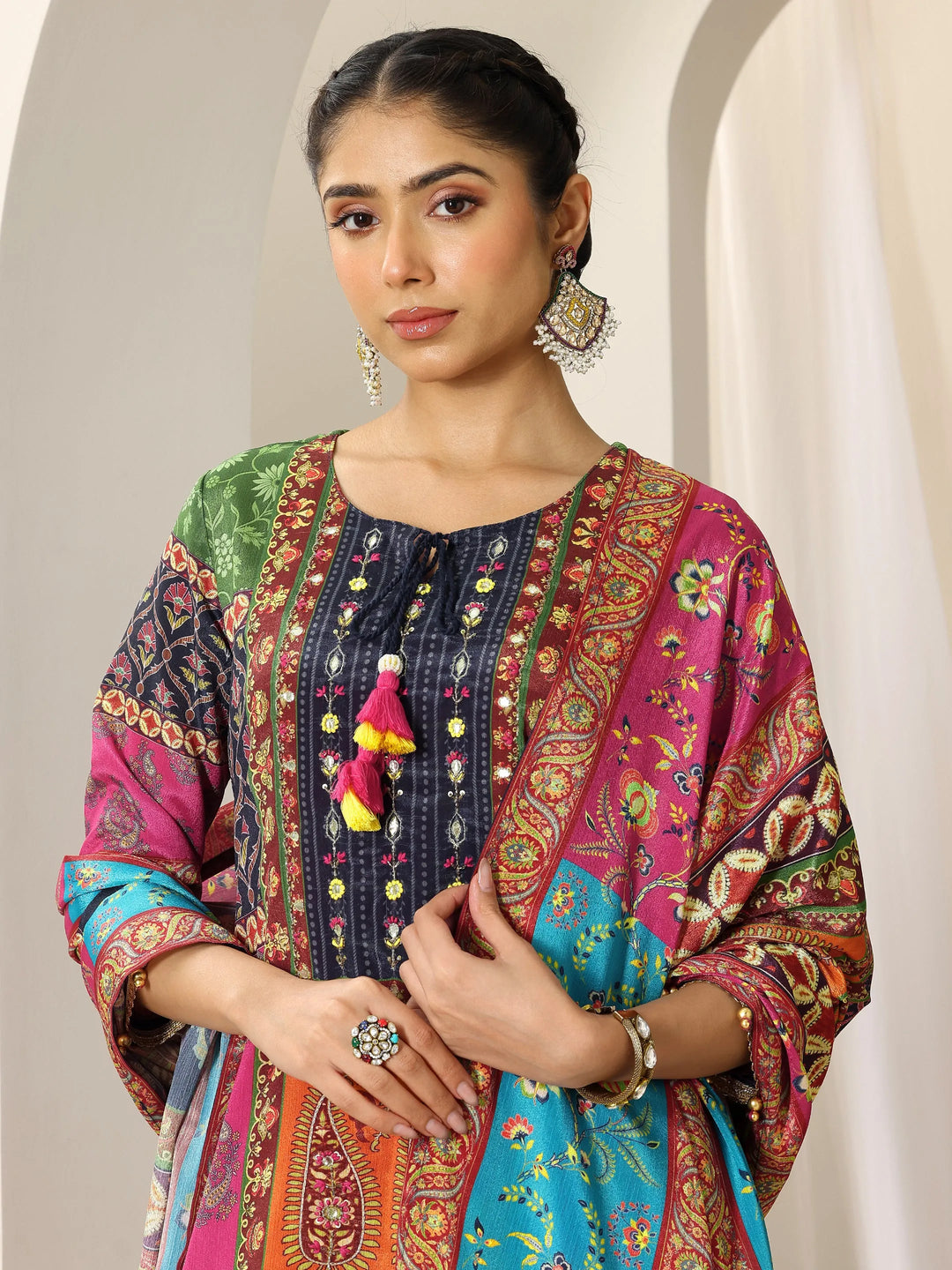  Multi Printed Chinon Straight Suit Set With Dupatta 