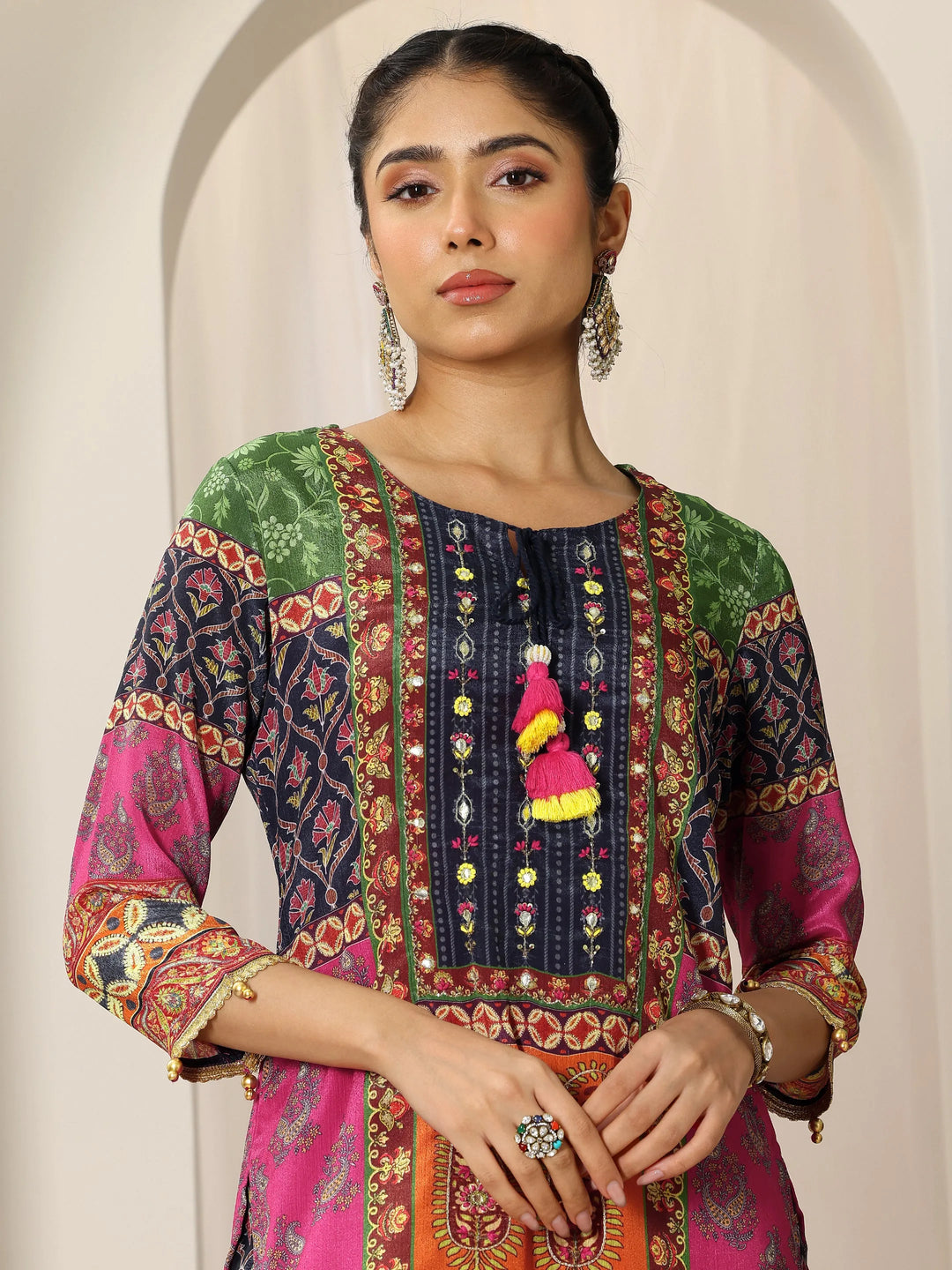  Multi Printed Chinon Straight Suit Set With Dupatta 