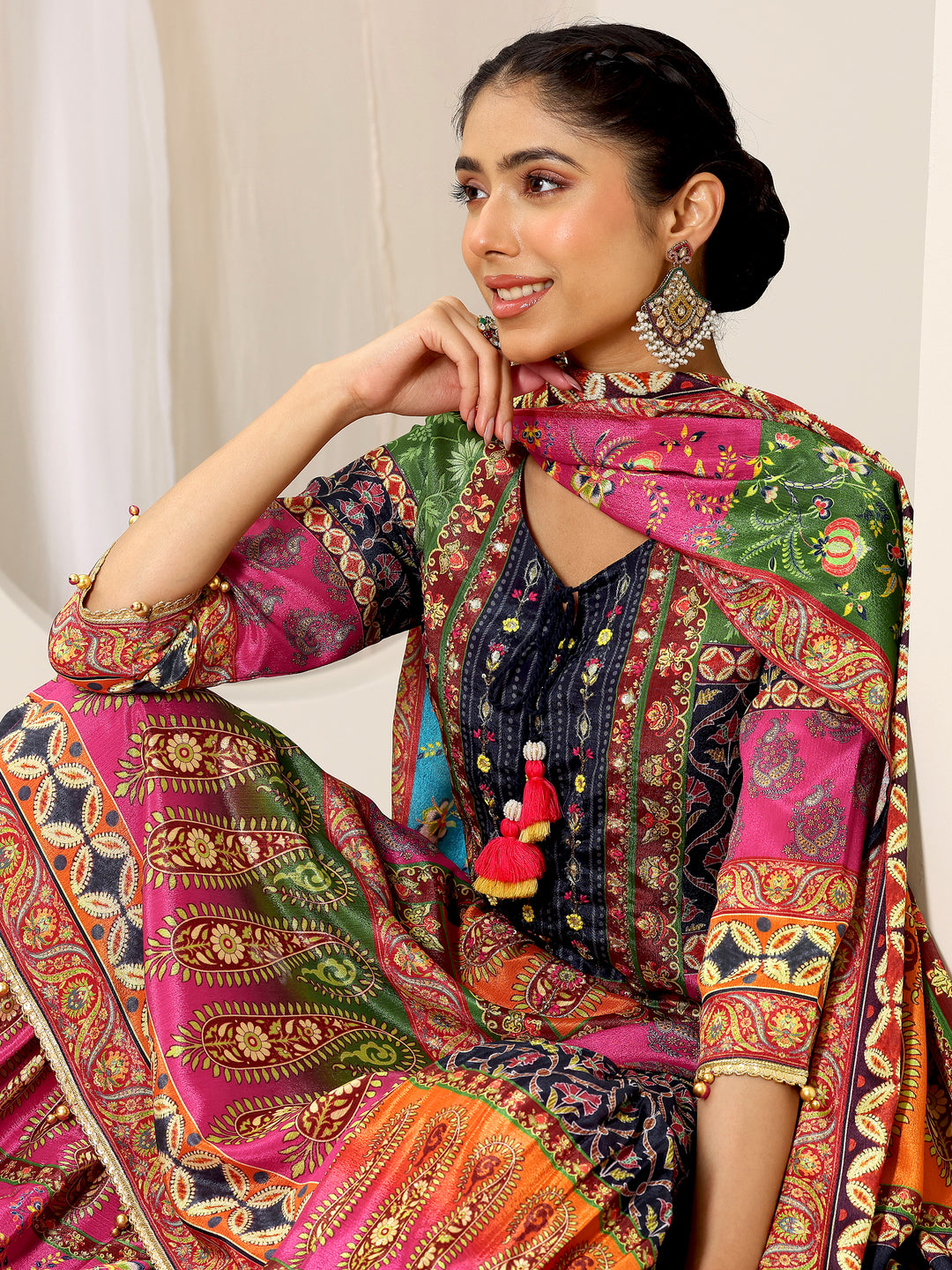  Multi Printed Chinon Straight Suit Set With Dupatta 