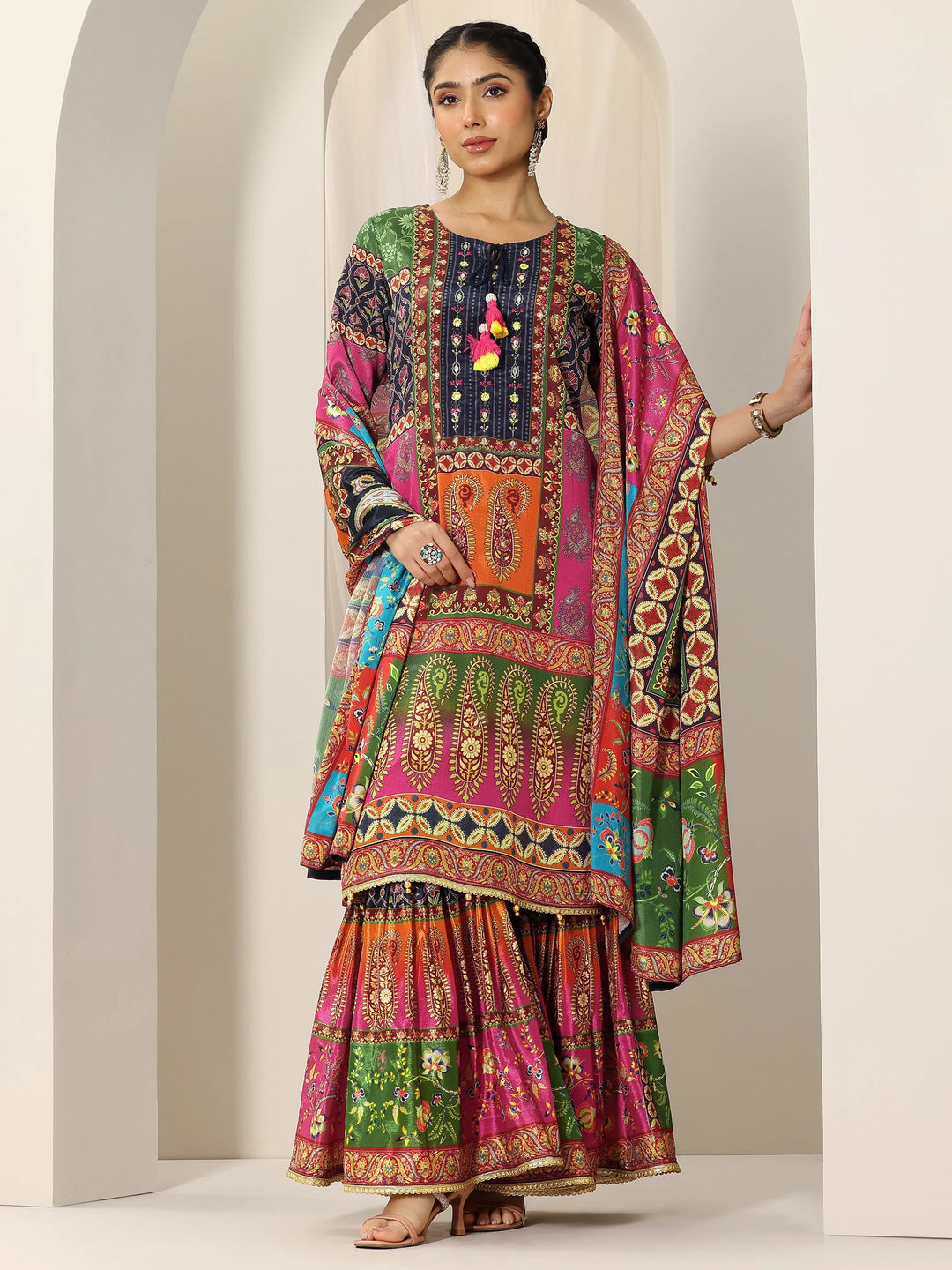  Multi Printed Chinon Straight Suit Set With Dupatta 