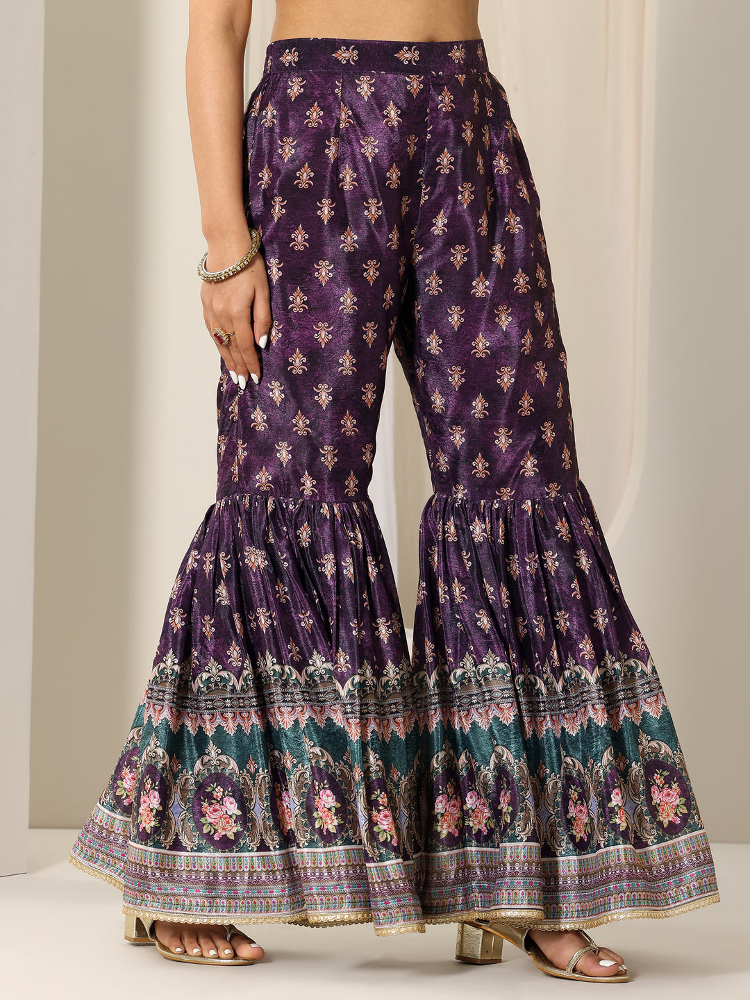  Multi Printed Chinon Straight Sharara Suit Set With Dupatta 