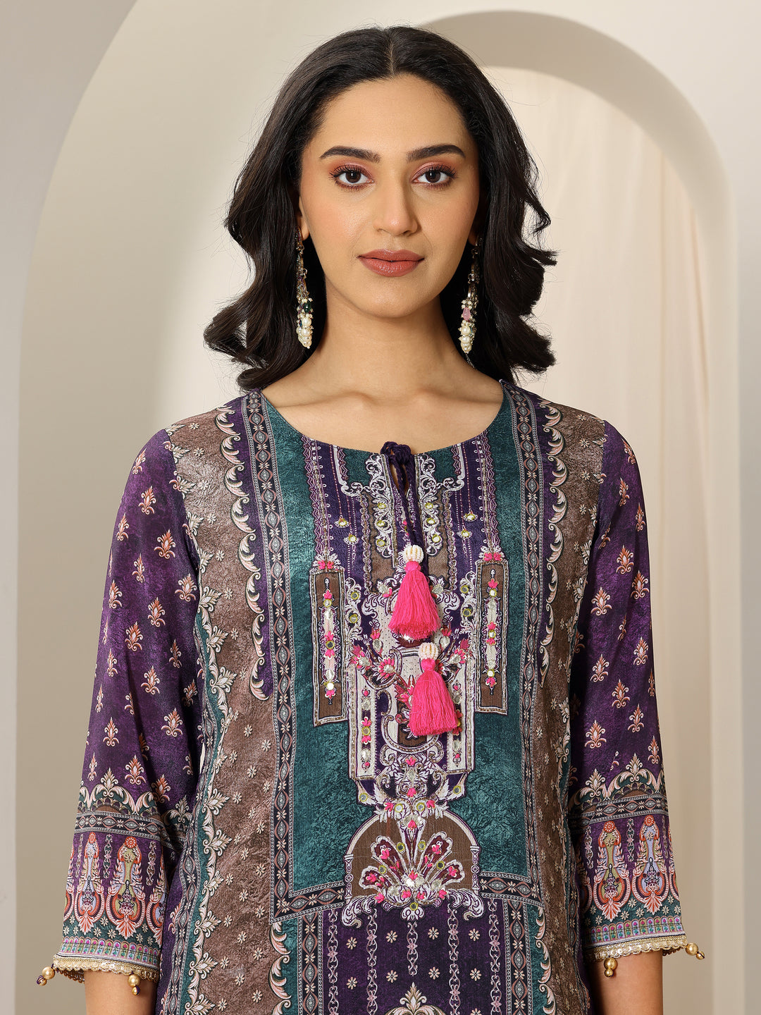  Multi Printed Chinon Straight Sharara Suit Set With Dupatta 